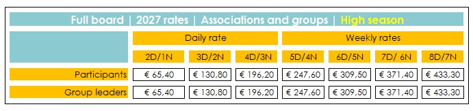 music rehearsal accommodation & full-board music camps | Rates