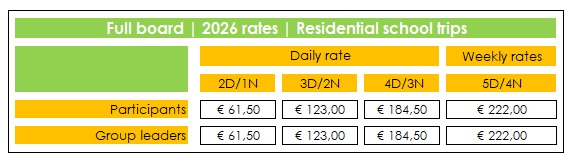 Resdential stays Belgium France - Full board Rates