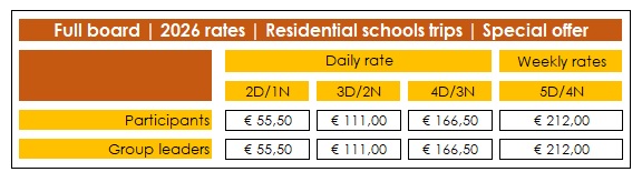 Rates - Full board - accommodation groups - Belgium & France